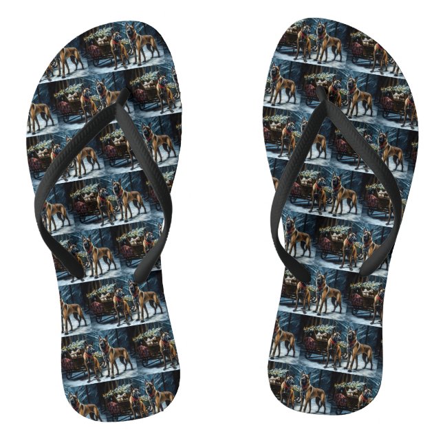 Belgian Malinoi Snowy Sleigh Christmas Decor Flip Flops (Footbed)
