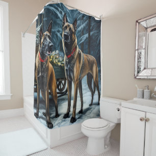 Belgian Malinoi Snowy Sleigh Christmas Decor Shower Curtain