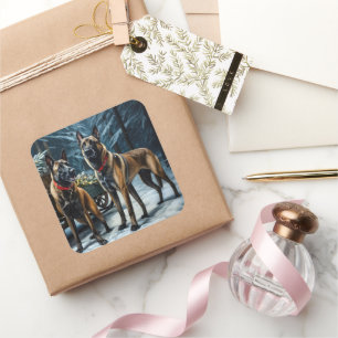 Belgian Malinoi Snowy Sleigh Christmas Decor Square Sticker