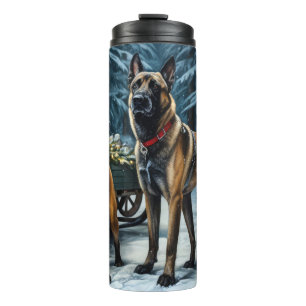 Belgian Malinoi Snowy Sleigh Christmas Decor Thermal Tumbler