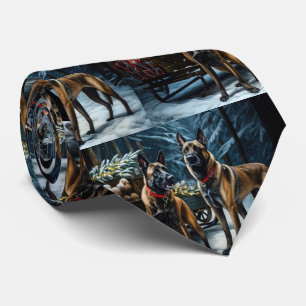 Belgian Malinoi Snowy Sleigh Christmas Decor Tie