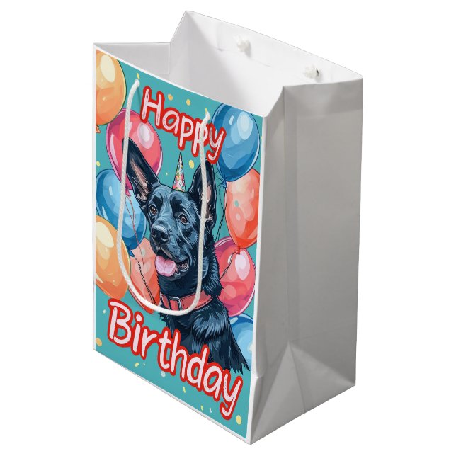 Belgian Malinoi with Balloons Birthday Medium Gift Bag (Front Angled)