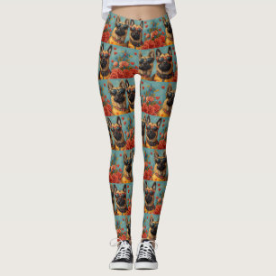Belgian Malinoi With Heart Roses Valentine's Day Leggings
