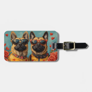 Belgian Malinoi With Heart Roses Valentine's Day Luggage Tag