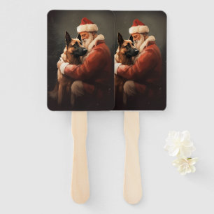 Belgian Malinoi With Santa Claus Festive Christmas Hand Fan