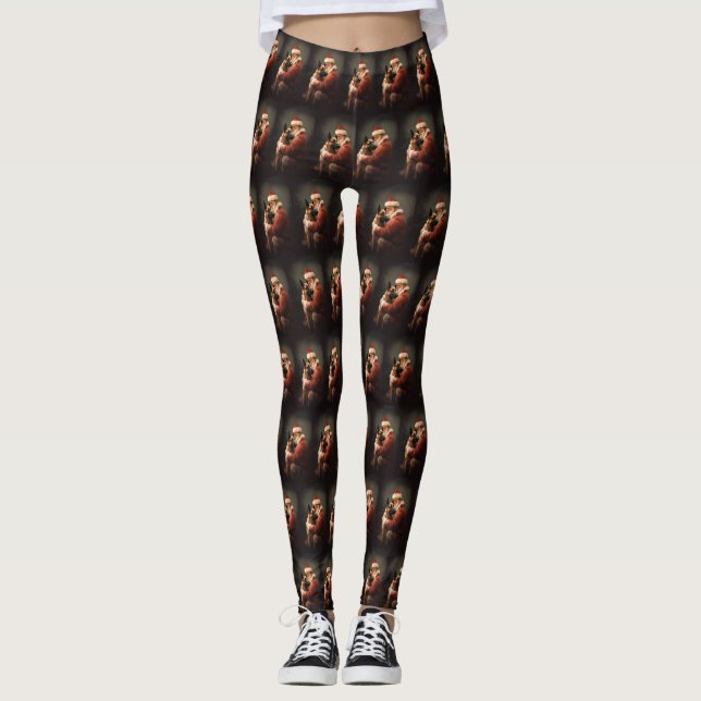 Belgian Malinoi With Santa Claus Festive Christmas Leggings (Front)