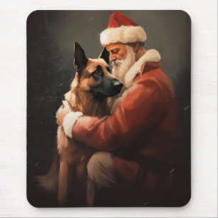 Belgian Malinoi With Santa Claus Festive Christmas Mouse Mat