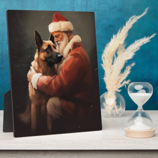 Belgian Malinoi With Santa Claus Festive Christmas Plaque (Side)