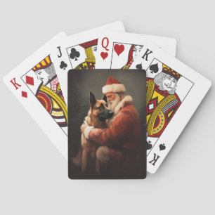 Belgian Malinoi With Santa Claus Festive Christmas Playing Cards