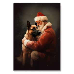 Belgian Malinoi With Santa Claus Festive Christmas Table Number