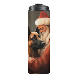 Belgian Malinoi With Santa Claus Festive Christmas Thermal Tumbler