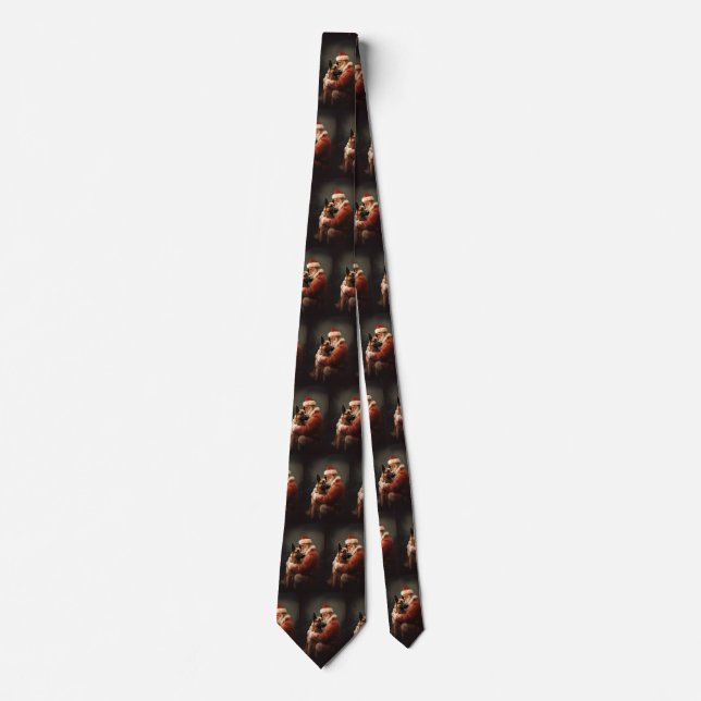 Belgian Malinoi With Santa Claus Festive Christmas Tie (Front)