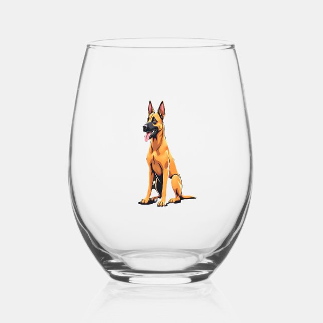 Belgian Malinois (3) Stemless Wine Glass (Front)