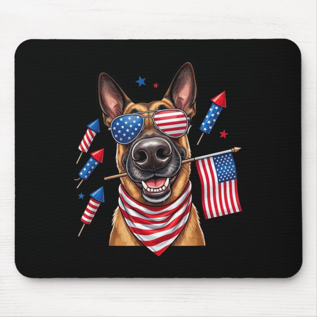 Belgian Malinois Aamerican Usa Flag Memorial Day Mouse Mat (Front)