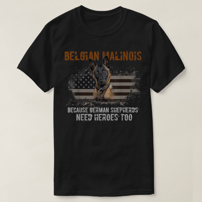Belgian Malinois American Flag Dog T-Shirt (Design Front)