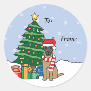Belgian Malinois and Christmas Tree Classic Round Sticker