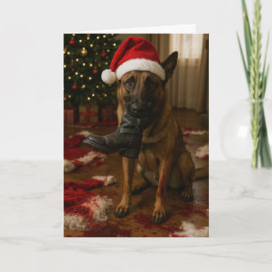 Belgian Malinois and Santa Christmas card - blank