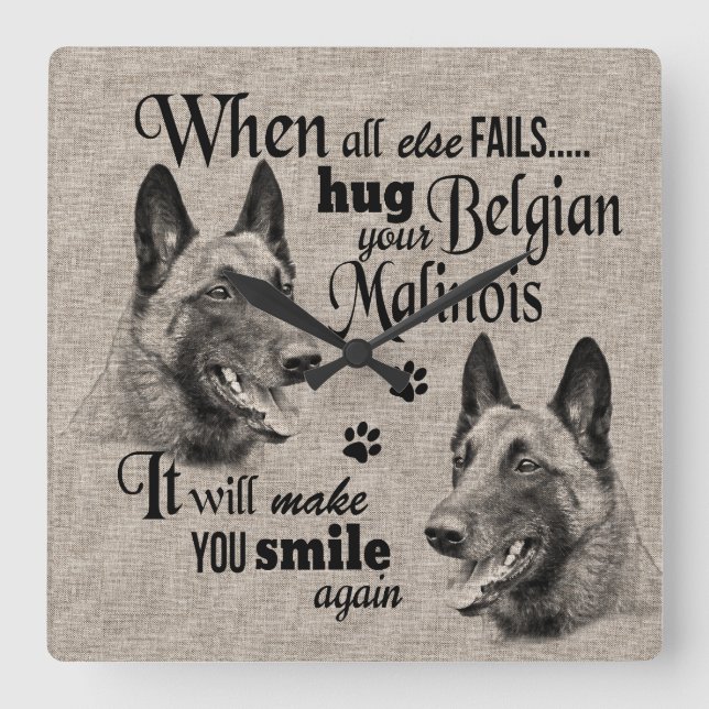 Belgian Malinois art when everything fails quote Square Wall Clock (Front)