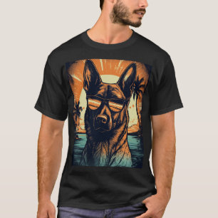 Belgian Malinois at a tropical beach during sunset T-Shirt