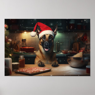 Belgian Malinois Baking Christmas Cookies Poster