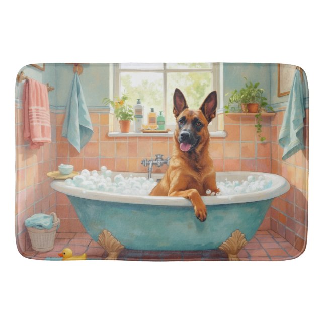 Belgian Malinois Bath Time Stylish Bathroom Decor Mat (Front)