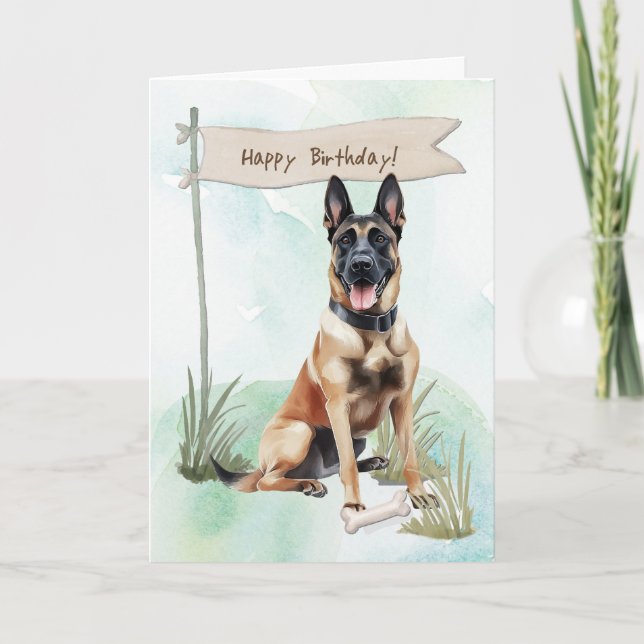 Belgian Malinois Breed Dog Under Birthday Sign Card (Front)