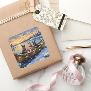 Belgian Malinois Christmas Boat Holiday Square Sticker