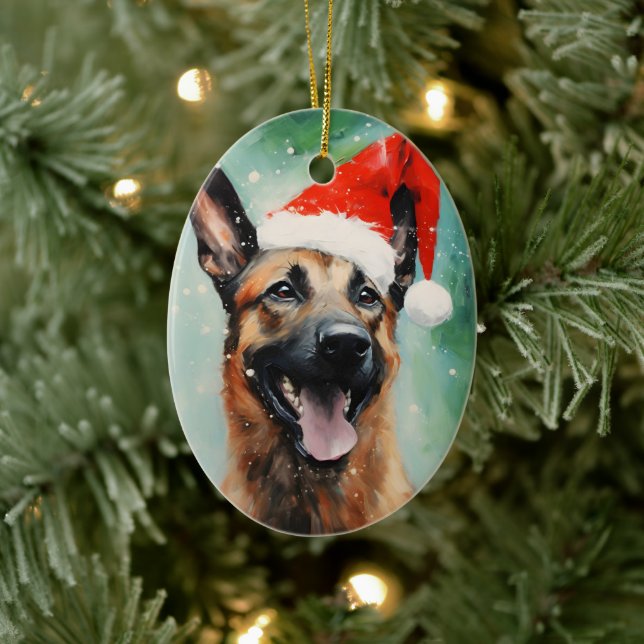 Belgian Malinois Christmas brush painting artwork Ceramic Tree Decoration (Tree)