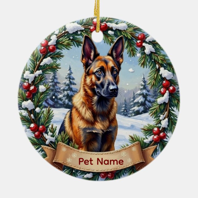 Belgian Malinois Christmas Ceramic Tree Decoration (Back)