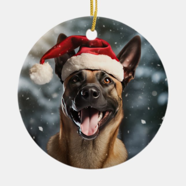 Belgian Malinois Christmas Keepsake Ceramic Tree Decoration (Front)