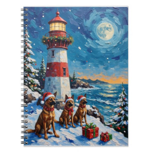 Belgian Malinois Christmas Lighthouse Holiday Notebook