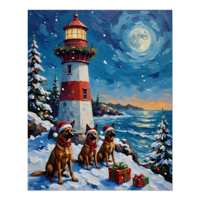 Belgian Malinois Christmas Lighthouse Holiday Poster (Front)
