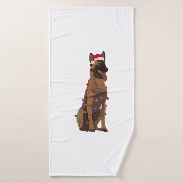 Belgian Malinois Christmas Lights Xmas Dog Lover Bath Towel (Bath Towel)