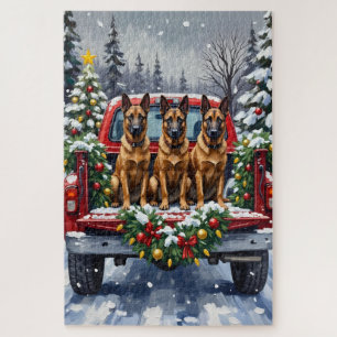 Belgian Malinois Christmas Red Truck Holiday Jigsaw Puzzle