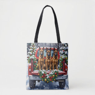 Belgian Malinois Christmas Red Truck Holiday Tote Bag