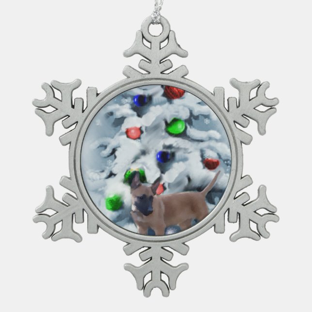 Belgian Malinois Christmas Snowflake Pewter Christmas Ornament (Front)