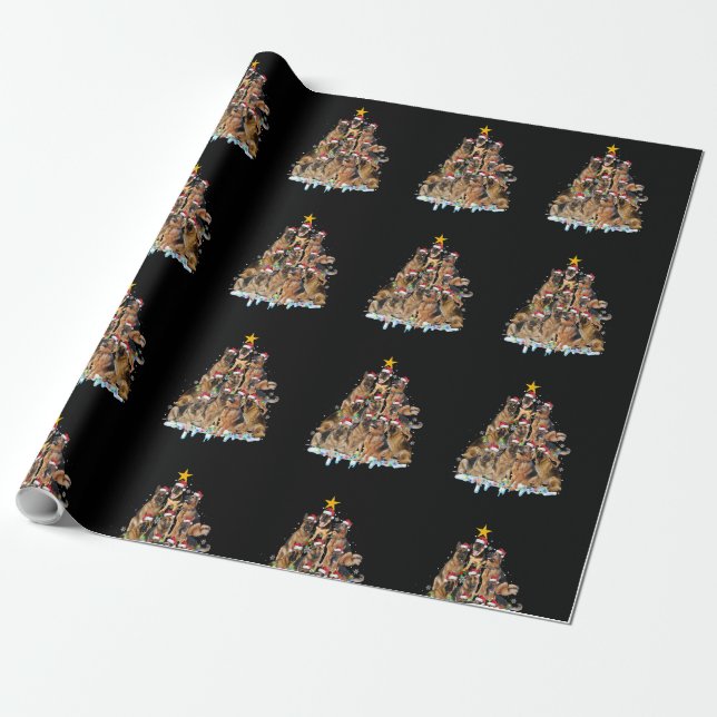 Belgian Malinois Christmas Tree Santa Hat Gifts de Wrapping Paper (Unrolled)