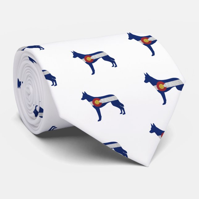 Belgian Malinois Colorado Flag Silhouette Tie (Rolled)