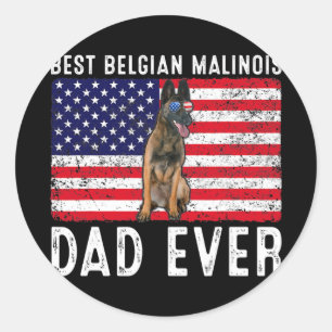 Belgian Malinois Dad USA American Flag Belgian Classic Round Sticker