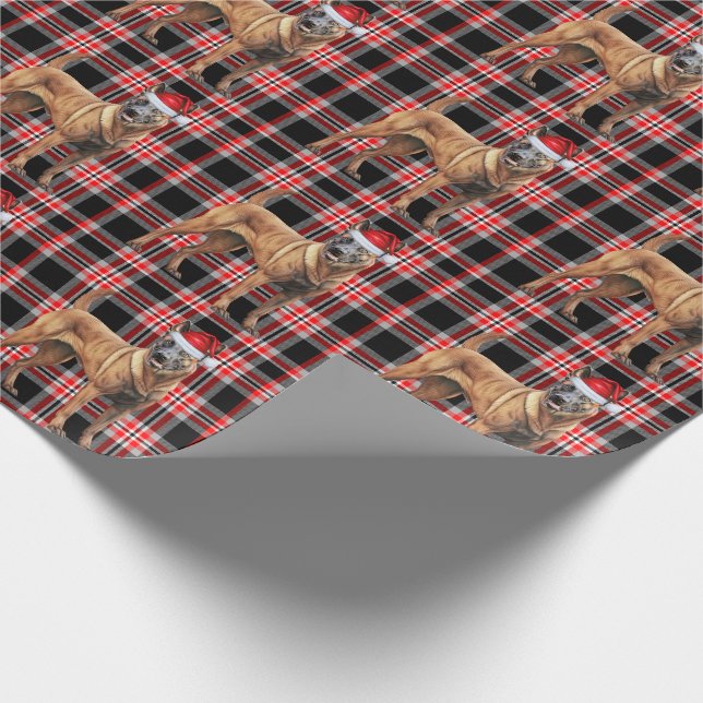 Belgian Malinois Dog and Red Plaid Christmas Wrapping Paper (Corner)