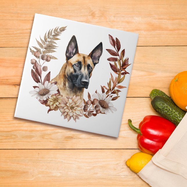 Belgian Malinois Dog Autumn Wreath Tile (Creator Uploaded)