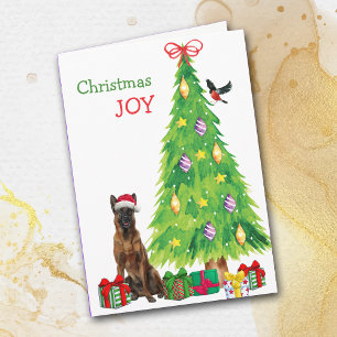 Belgian Malinois Dog, Bird and Christmas Tree Holiday Card