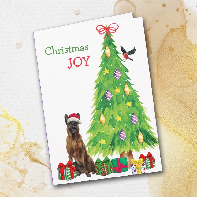 Belgian Malinois Dog, Bird and Christmas Tree Holiday Card (Creator Uploaded)