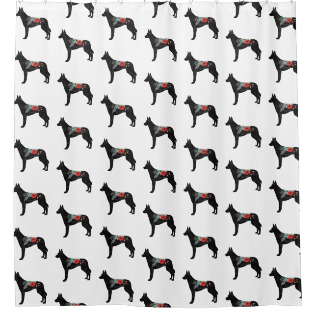 Belgian Malinois Dog Breed Bohemian Floral Saddle Shower Curtain (Front)