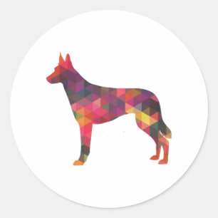 Belgian Malinois Dog Breed Geometric Pattern Silho Classic Round Sticker