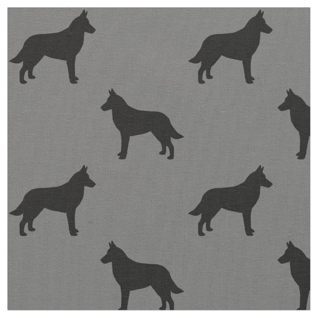 Belgian Malinois Dog Breed Silhouettes Patterned Fabric (Close Up)