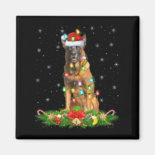 Belgian Malinois Dog Christmas Lights Funny Santa Magnet