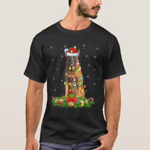 Belgian Malinois Dog Christmas Lights Funny Santa  T-Shirt