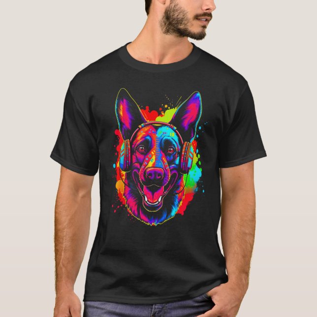 Belgian Malinois Dog DJ Festival T-Shirt (Front)