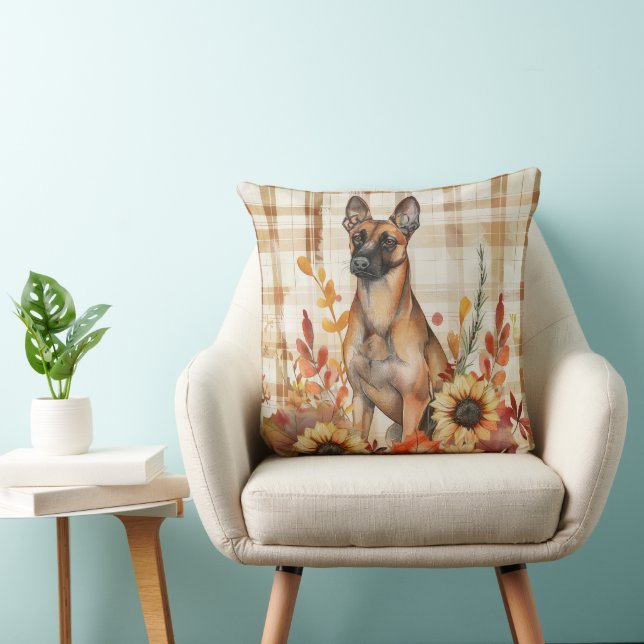 Belgian Malinois Dog Fall Watercolor Flowers Cushion (Chair)